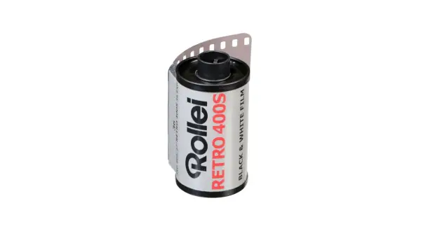 A roll of Rollei Retro 400S black & white film, ready to capture timeless moments.