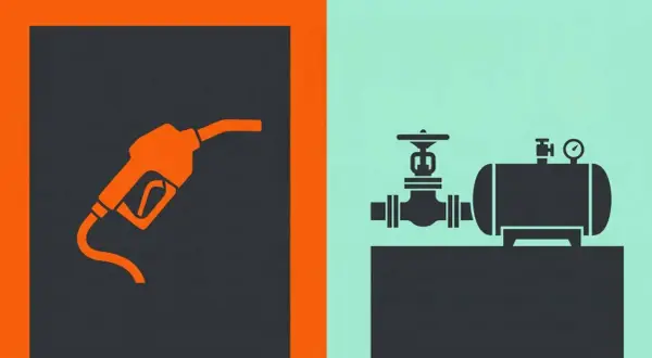 Dwie ikony: pistolet do tankowania i zbiornik z zaworem i manometrem. Symbolizują cenę LPG.