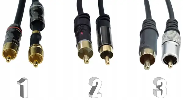 Trzy rodzaje klotz kable: RCA, mini-jack i XLR.