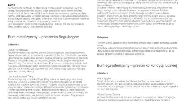 Motyw buntu w literaturze: Prometeusz, Kochanowski, Mickiewicz, Blake, Camus – historie niezgody i walki z losem.