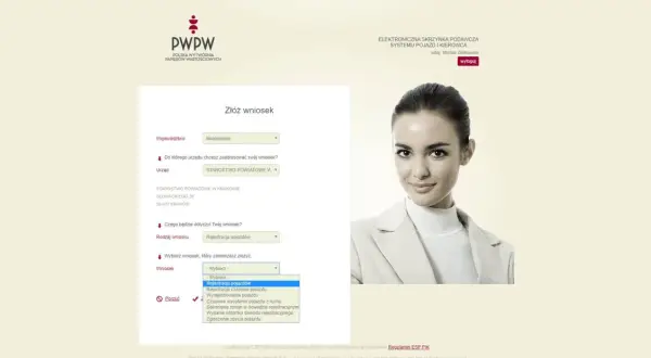 Formularz do rejestracji samochodu online. Wybierz urząd i rodzaj wniosku, np. rejestracja pojazdów.