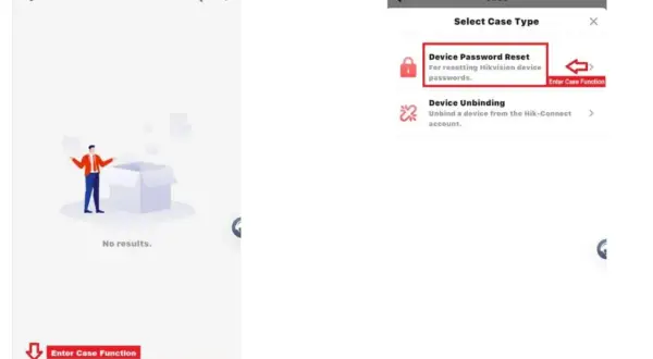 Interface d'application pour réinitialiser le mot de passe hikvision.