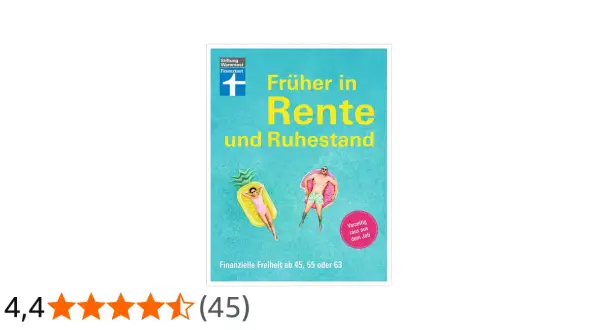 Buchcover: "Früher in Rente und Ruhestand" mit Menschen im Pool. Zeigt, wie man vorzeitig in Rente gehen kann.