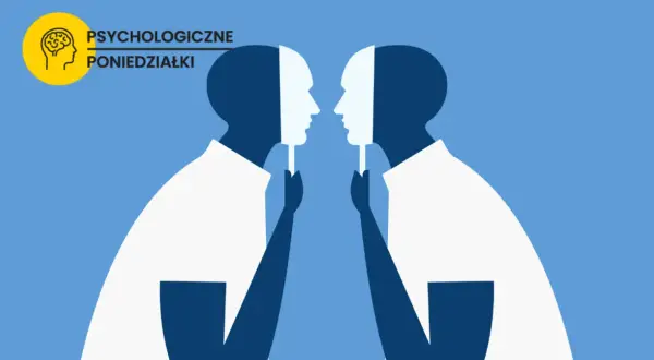 Dwie postacie trzymają maski, symbolizujące ukrywanie prawdziwej twarzy. Czy to obraz socjopaty w związku?