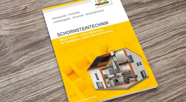 Broschüre zeigt ein Haus im Querschnitt, das die Funktion eines Schornsteins erklärt. Was ist ein Schornstein? Hier erfahren Sie mehr.