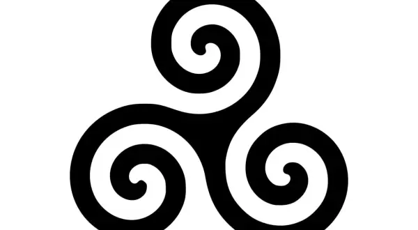 Czarny triskelion na białym tle. Symbol ten często pojawia się jako triskelion tatuaż znaczenie, symbolizując życie, śmierć i odrodzenie.