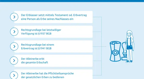 Schema zur Berechnung von Pflegeleistungen im Erbfall: Alleinerbe erbt Nachlass, gesetzliche Grundlagen und Pflichten.