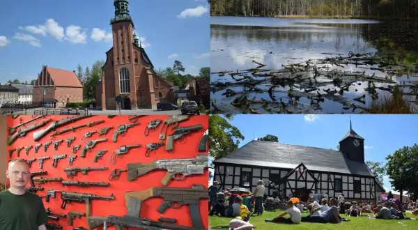 Kaszuby atrakcje: kościół, jezioro, wystawa broni i festyn.