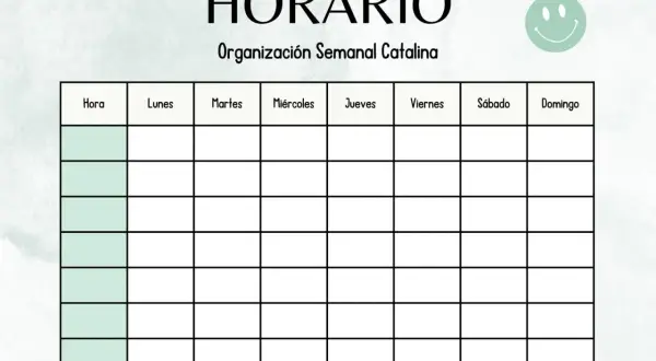 Calendario semanal por horas para la organización de Catalina.