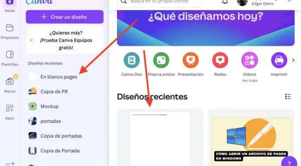Diseño reciente en Canva: "Cómo abrir un archivo de Pages en Windows".