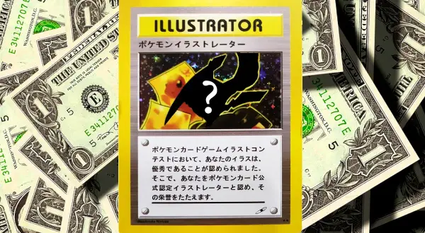 Karta Pokémon "Illustrator" na tle dolarów. Zastanawiasz się, ile kosztuje najdroższa karta Pokémon?