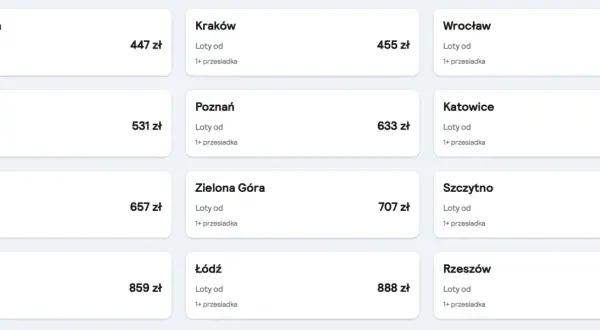 Tanie loty na majówkę z różnych miast Polski: Warszawa od 447 zł, Kraków od 455 zł, Wrocław od 507 zł.