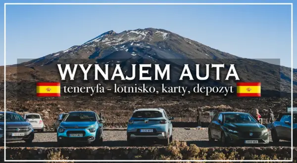 Tanie teneryfa wynajem samochodu bez depozytu. Kilka aut na tle wulkanu. Idealne na wakacje!