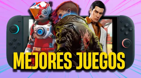 Personajes de videojuegos icónicos emergen de una Nintendo Switch, mostrando los mejores juegos.