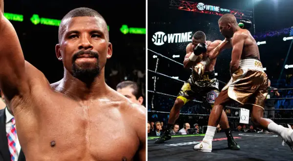 Boxaren Jean Pascal i ringen, svettig och fokuserad. Till höger ses han i en intensiv match.