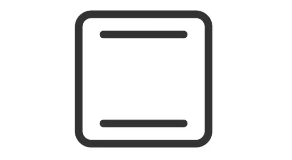 Symbol termoobiegu góra dół. Dwie poziome linie wewnątrz prostokąta z zaokrąglonymi rogami, wskazujące na cyrkulację powietrza.