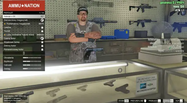 W sklepie Ammu Nation wybierasz pistolet, przeglądasz wszystkie bronie GTA 5, modyfikacje i akcesoria.