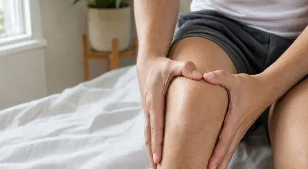 Mani che stringono un ginocchio, forse per dolori o articolazioni che scricchiolano nei giovani.