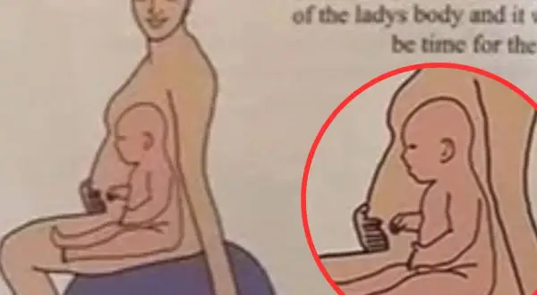 Ilustracja przedstawia Ewę Błachnio w ciąży, z widocznym dzieckiem w łonie.