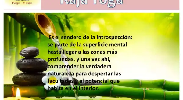 Raja Yoga: el sendero de la introspección. Piedras apiladas, bambú y una vela evocan la paz interior y el despertar de facultades.