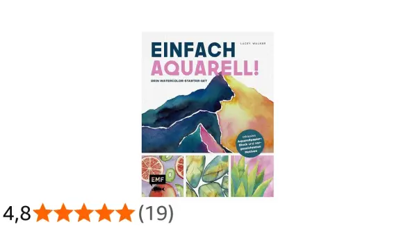 Buchcover "Einfach Aquarell!" mit Berglandschaft und Beispielen für Aquarellmalerei.