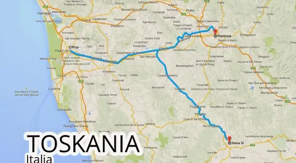 Trasa z lotniska w Toskanii przez Pizę do Florencji i Sieny.