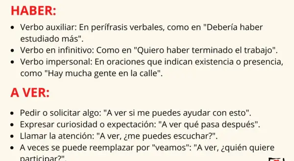 Explica qué son las formas verbales "haber" y "a ver", sus usos y ejemplos.