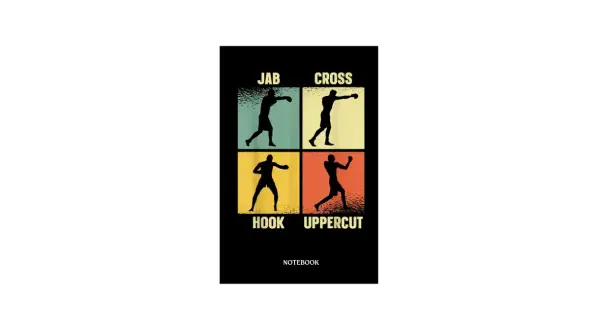 Fyra boxningsslag: jab, cross, hook och uppercut, illustrerade i silhuett mot färgglada bakgrunder.