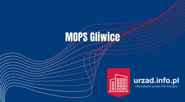 MOPS Gliwice - ośrodek pomocy społecznej w Gliwicach. Grafika z budynkiem i napisem "urzad.info.pl".