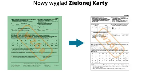 Zielona Karta ubezpieczeniowa z zaznaczonymi krajami ważności i danymi pojazdu.