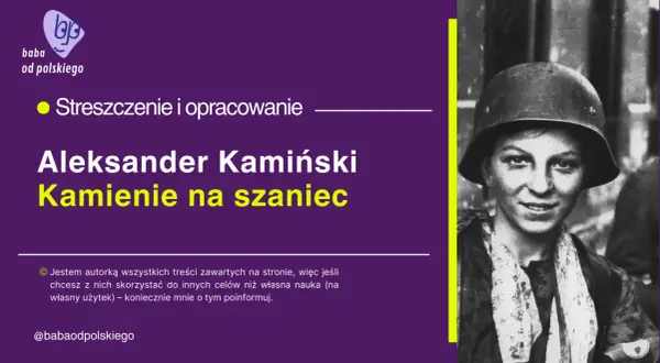 Czarno-białe zdjęcie młodej kobiety w hełmie wojskowym, z lewej strony grafika i tekst.