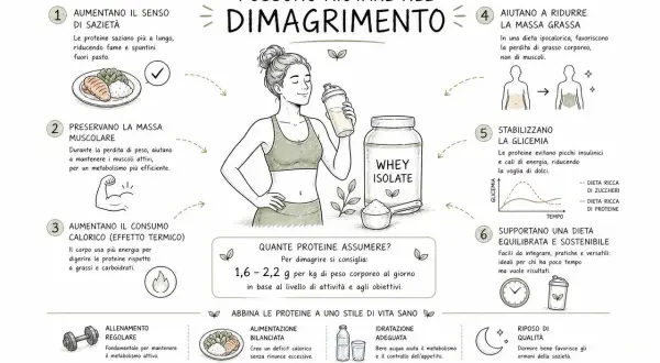 Le proteine aiutano nel dimagrimento: aumentano sazietà, preservano massa muscolare e stabilizzano la glicemia. Gli aminoacidi sono fondamentali.