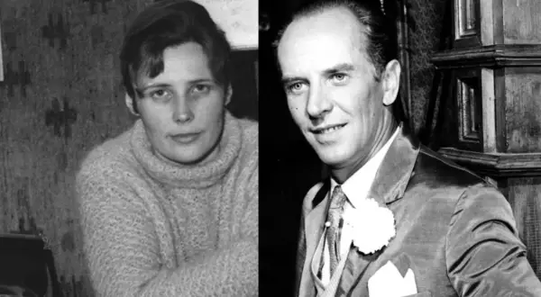 Marek Hłasko i Agnieszka Osiecka, ikony polskiej kultury, w czarno-białym kadrze.