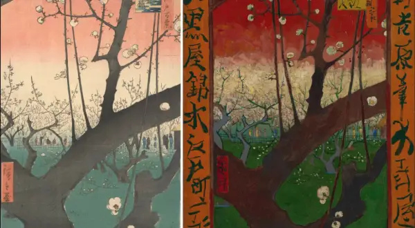 Van Gogh interpretierte ein japanisches Holzschnitt-Motiv mit blühenden Bäumen. Die leuchtenden Farben und die dynamische Pinselführung zeigen seine Bewunderung für Japan.