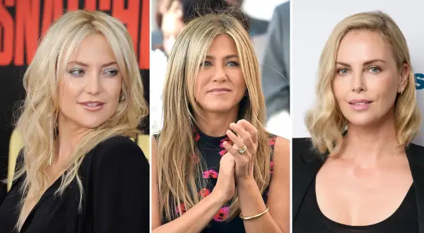 Drei Frauen mit verschiedenen blonden Haartönen: Kate Hudson, Jennifer Aniston und Charlize Theron. Welcher blondton steht mir?