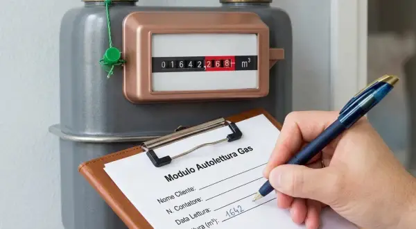 Lettura contatore gas: un tecnico compila un modulo annotando i numeri del contatore.