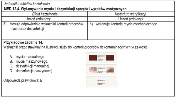 Dokumentacja kwalifikacji w zawodzie technik sterylizacji medycznej. Zadanie testowe z kontrolą mycia maszynowego.