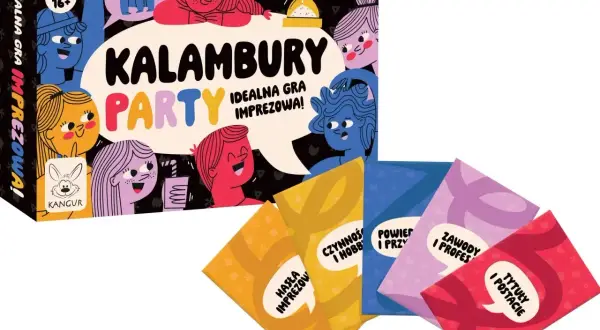 Gra "Kalambury Party" z hasłami dla dorosłych. Kolorowe karty z kategoriami: Czynności i hobby, Powiedz i przyznaj, Zawody i profesje, Tytuły i postacie. Idealna na imprezy!