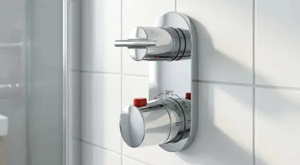 Mitigeur thermostatique de douche moderne, idéal pour changer votre ancien système et profiter d'une température parfaite.
