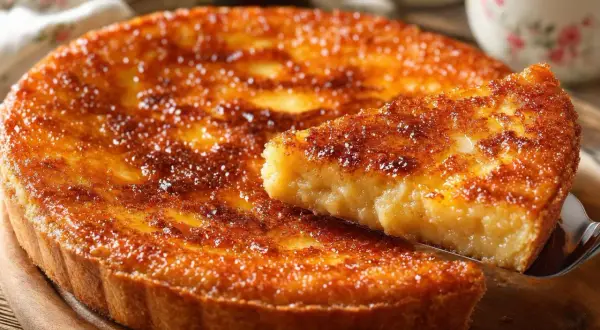 Une part de tarte au sucre dorée et caramélisée, rappelant la recette de tarte au sucre de grand-mère.