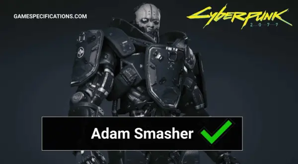 Adam Smasher, potężny cyborg z Cyberpunk 2077, w pełnej zbroi.