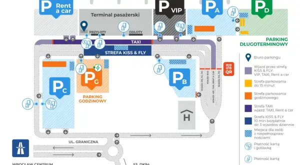 Mapa lotniska Wrocław: parkingi VIP, godzinowe, długoterminowe, Kiss & Fly. Znajdź darmowy parking lotnisko Wrocław.