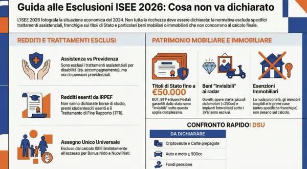 Guida alle esclusioni ISEE 2026: cosa non va dichiarato. Informazioni su invalidità civile e ISEE, trattamenti esclusi e patrimonio da non dichiarare.