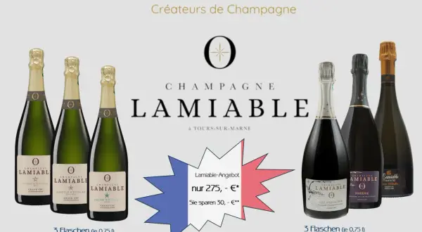 Champagnerflaschen von Lamiable. Die lange Reifung erklärt, warum ist Champagner so teuer. Grand Cru Qualität.