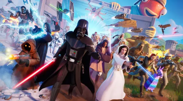 Darth Vader, Leia, Chewbacca i inni bohaterowie Gwiezdnych Wojen walczą w świecie Fortnite, który powstał w 2017 roku.