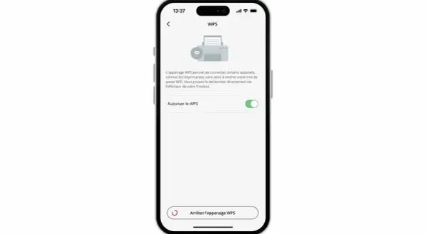 Écran d'un smartphone affichant les paramètres WPS. L'appairage WPS permet de connecter des appareils sans mot de passe WiFi.