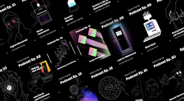 Illustrationen zu kritische medien, Podcasts und digitale Themen wie Metaverse, E-Commerce und Design.