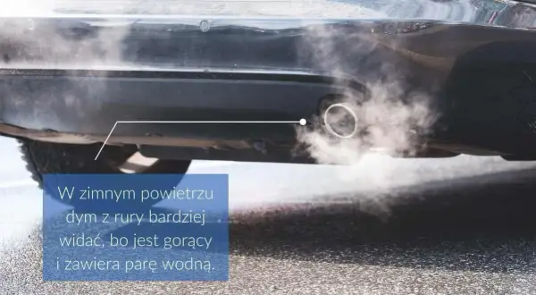 Dym z rury wydechowej samochodu w zimnym powietrzu. Zastanawiasz się, ile można stać na włączonym silniku?