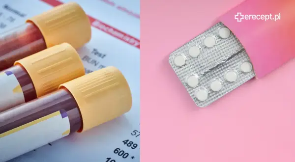 Probówki z krwią i opakowanie tabletek. Dulsevia - szybka droga do zdrowia.