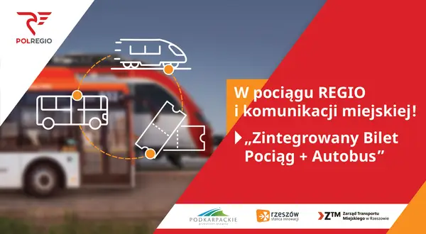 Zintegrowany bilet na pociąg i autobus w Rzeszowie, łączący podróż z Krakowa Balic.